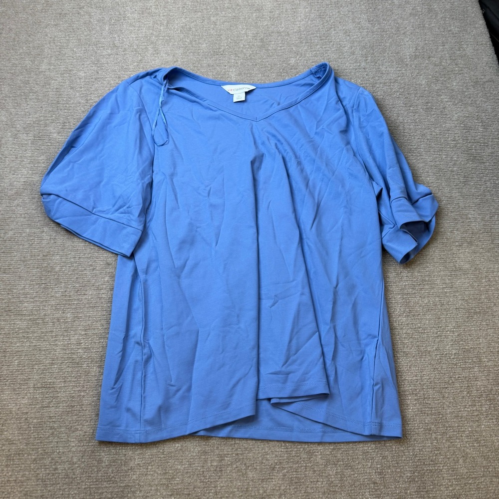 Liz Claiborne XL Blue V Neck Short Sleeve Blouse